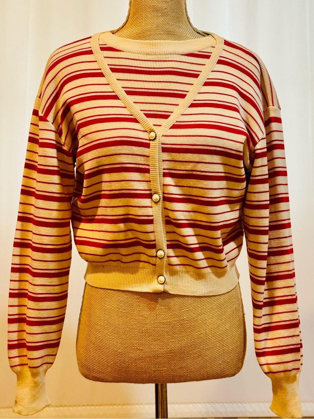 Versace 2pc set Cream and Red Striped V‑Neck Cardigan and short sweater, M